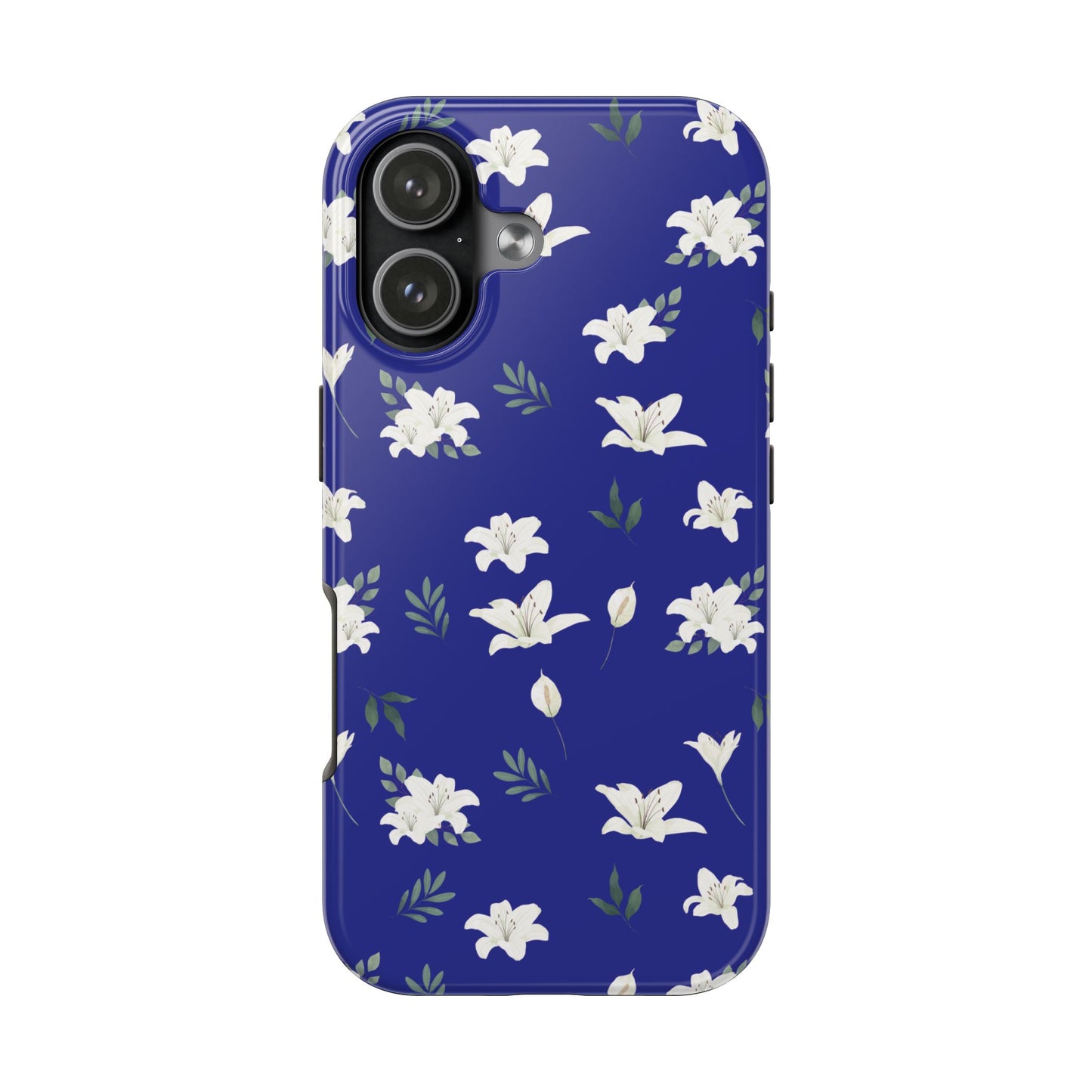 Blue Floral Tough Phone Case — White Lily Protective Phone Cover